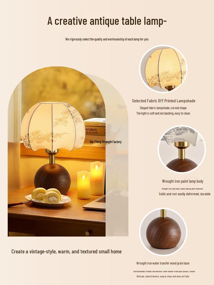 Retro Chinesische Nachttischlampe für Wohnzimmer, Schlafzimmer & Arbeitszimmer