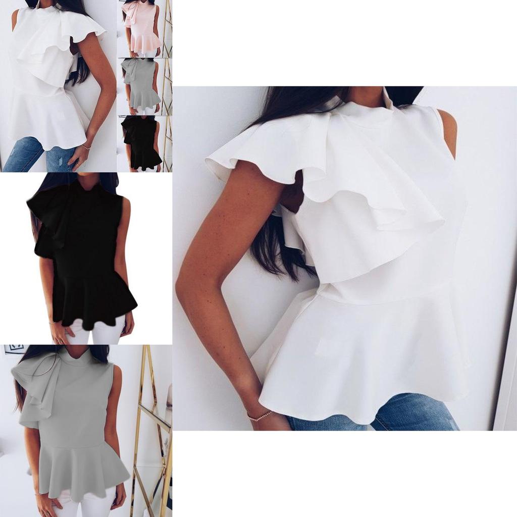 Women's Fashion Summer Round Neck Irregular Ruffled Slim Sleeveless Solid Top For Effortless Style
