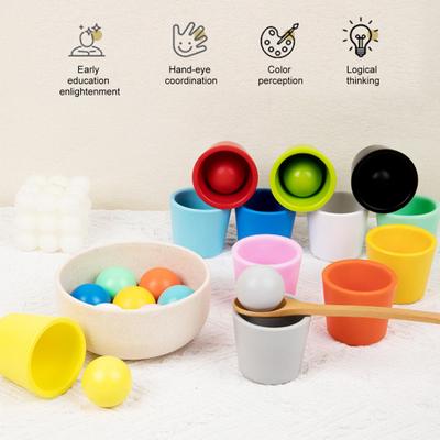 Yousheng 1 Set Wooden Color Sorting Cup Fine Motor Skills 12 Colors Man Ball Matching Game Toddler Boys Girls Educational Rainbow Man Ball Sorting Toy