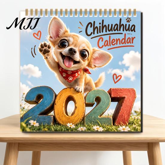 Office Wall Decoration 2027 Chihuahua Calendar, Cartoon Dog Hanging Calendar for Functional Art Home Office, Cute Puppy 12 Monthly Planner Lovers
