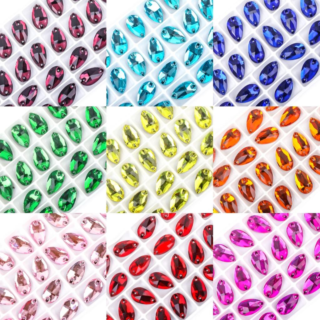Weichen Flat Bottom Water Drop Hand Seam Drill Glass Double Hole Water Drop Drill Flat Buckle Diy Jewelry Accessories Material
