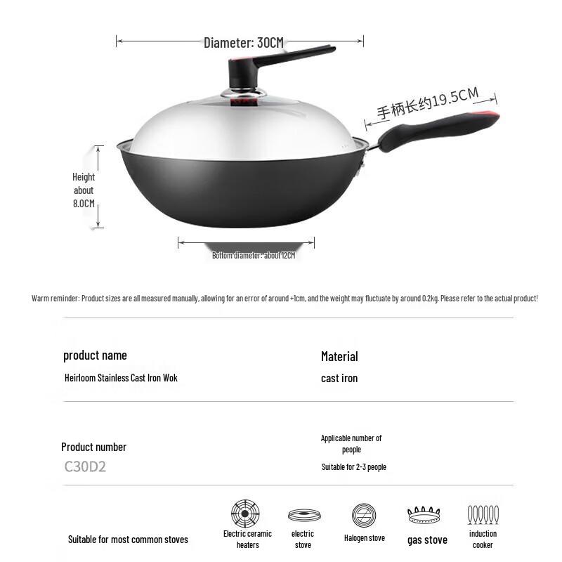 Chui Da Huang 30cm Non-Coated Cast Iron Wok