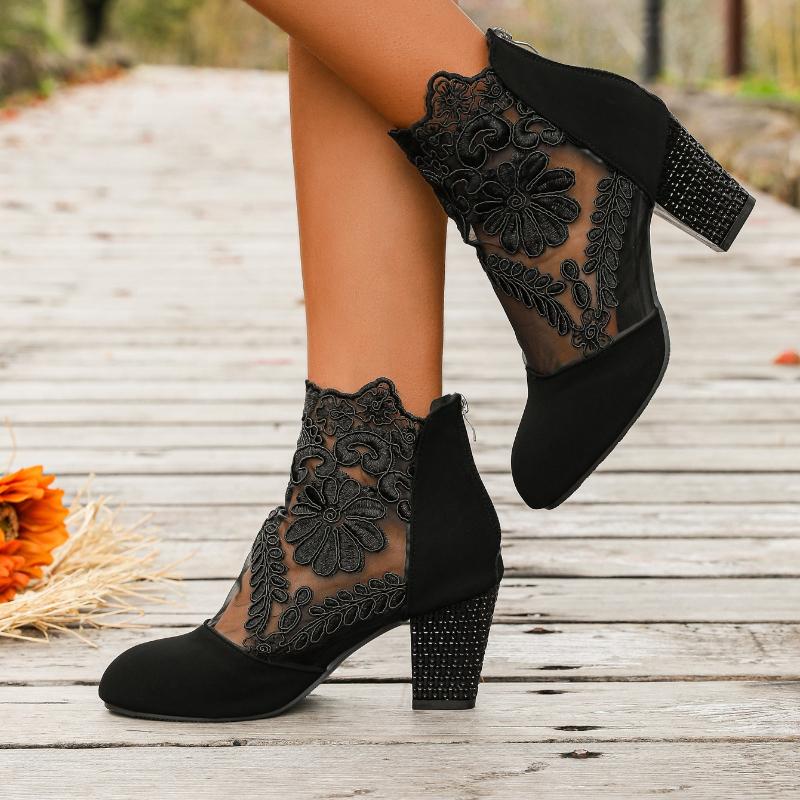 Fashion Women's Lace Heeled Shoes Elegant Ladies Pumps New Mesh Sandalias De Tacón Fashion Ladies Roman Sandals Breathable Ladies Shoes