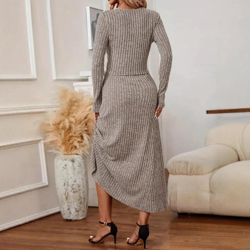 2025 European Style Korean Knit Cardigan & Elastic Waist Skirt Two-Piece Set