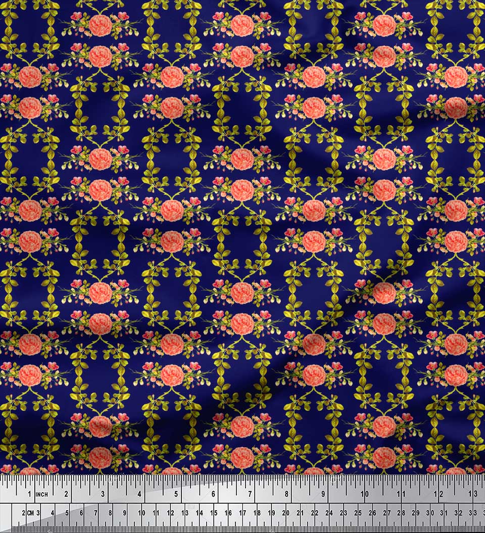 

Soimoi Gray Japan Crepe Satin Fabric Leaves & Begonia Floral Decor Fabric Printed metre 42 Inch 42 Inch Wide - Poly Crepe синій