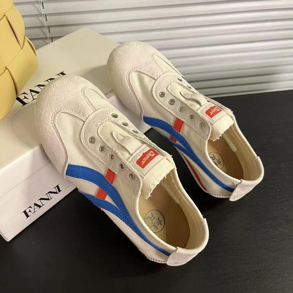 Popular flat-bottomed canvas German training shoes women's models 2025 summer new thin breathable little white shoes one pedal Forrest Gump shoes