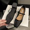 Fashion French Mary Jane's Shoes Women Pumps Spring Autumn Medium Heel Thick Square Toe Loafers Button Shallow Black Brown Women Heels