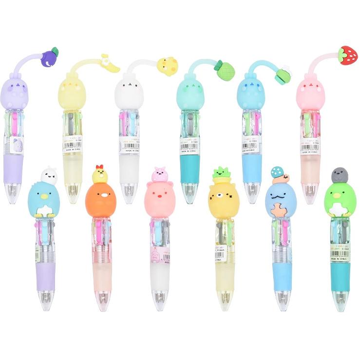 12 Cute Animal Ballpoint Pens, 4 in 1 Retractable Multicolor Ballpoint Pens, Multicolor Pens for Office School Household Supplies, Funny Pens for