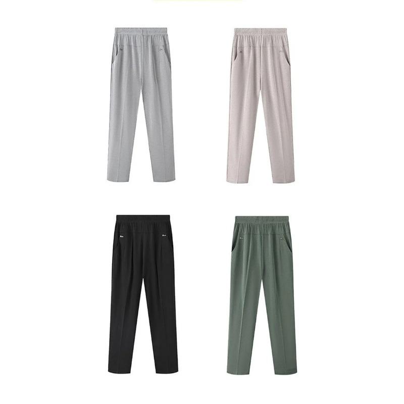 Middle Aged Women's Pants Summer Thin High Waiste Elastic Loose Straight Pants Casual Trousers