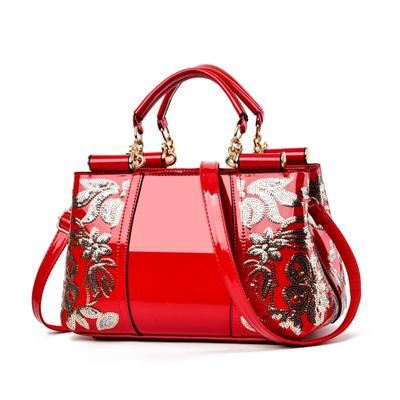 European American Patent Leather Women's Bag Designer Embroidery Female Handbag Bright Leather Women's Shoulder Crossbody Bag