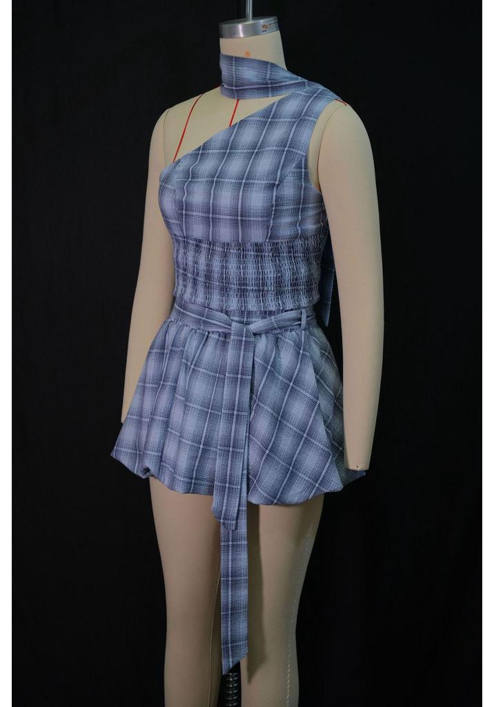 2026 Summer Off-Shoulder Halter Plaid Skirt Set - European & American Women's Fashion