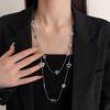 Y2K Metallic Star Necklace for Men Women Hollow Double Layer Stackable Design Sweater Necklace Punk Fashion Party Jewelry Gifts