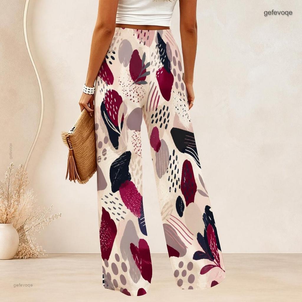 Women High Waist Wide Leg Pants Abstract Geometric Fan Scale Print Loose Casual Long Trousers For Daily Wear