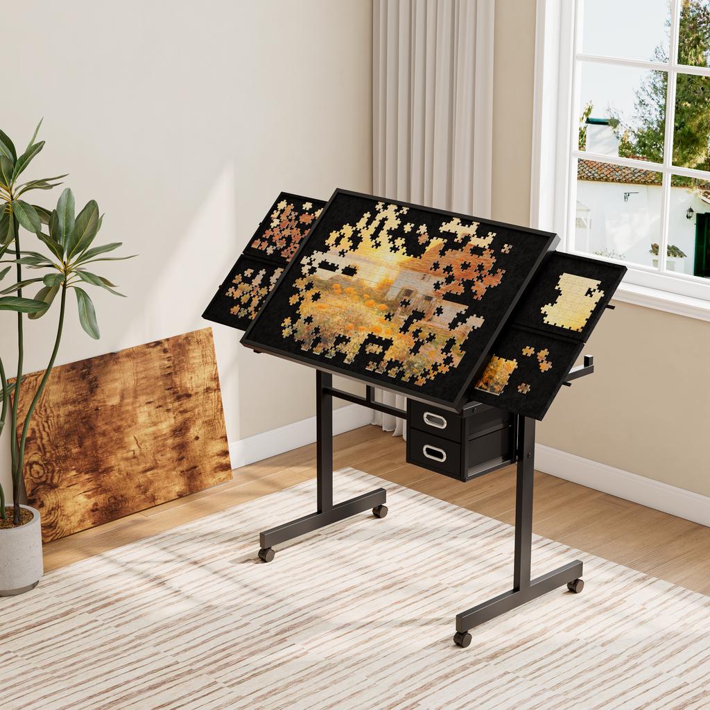 1000 Pieces Jigsaw Puzzle Metal Table Board for Adults Gift with 4 Trays and 2 Drawers