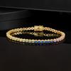 A New Copper Inlaid 3mm Round Colored Zircon Plated 18k Real Gold Light Luxury Tennis Bracelet, Popular