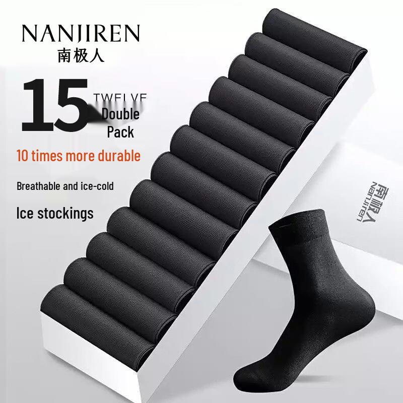 Nanjiren Men s Thin Ice Silk Business Mid-Calf Socks One Size
