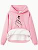 European & American Women's Heart Print Fleece Lined Hooded Sweatshirt with Kangaroo Pocket - Autumn/Winter Long Sleeve Top
