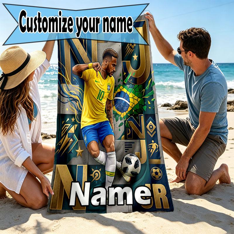 Personalisierbares Neymar Jr Strandtuch mit individuellem Namen, für Reise Camping Strandparty Heimdeko, Geburtstagsgeschenk für Familie & Freunde