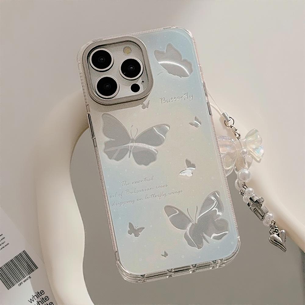 Blue Gradient Hollow Butterfly Suitable for IPhone 15 IPhone 14 Promax Super Fairy 13 Hanging Chain 16 Water Ripples
