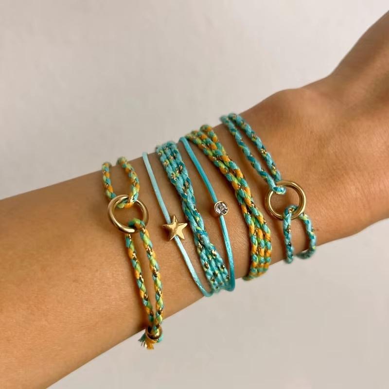 New Design Fashion Stainless Steel 18K Gold Plated Colorful Braided Rope String Bracelet