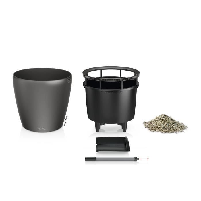 LECHUZA Pot de fleurs Classico Premium - Kit complet - Anthracite métallisé - Ø 21 x H20 cm - 3 L de capacité