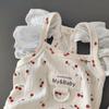 Cherry Print Dog T-Shirt with D-Ring Lace Ruffle Cap Sleeve Girl Puppy Clothes Breathable Summer Pet Vest for Small Medium Dogs Cats
