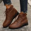 Stivali Ankle Boots da Donna Taglia Grande Stile Britannico con Lacci Suola Spessa Retro Martin.