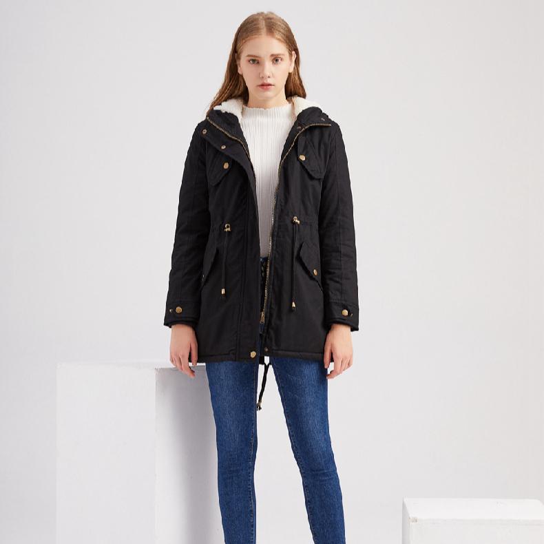 Cotton Jacket Women's Solid Color Hoodie Overcomes Winter Warmth Coat Thick Cotton Coat with Velvet Cotton Coat