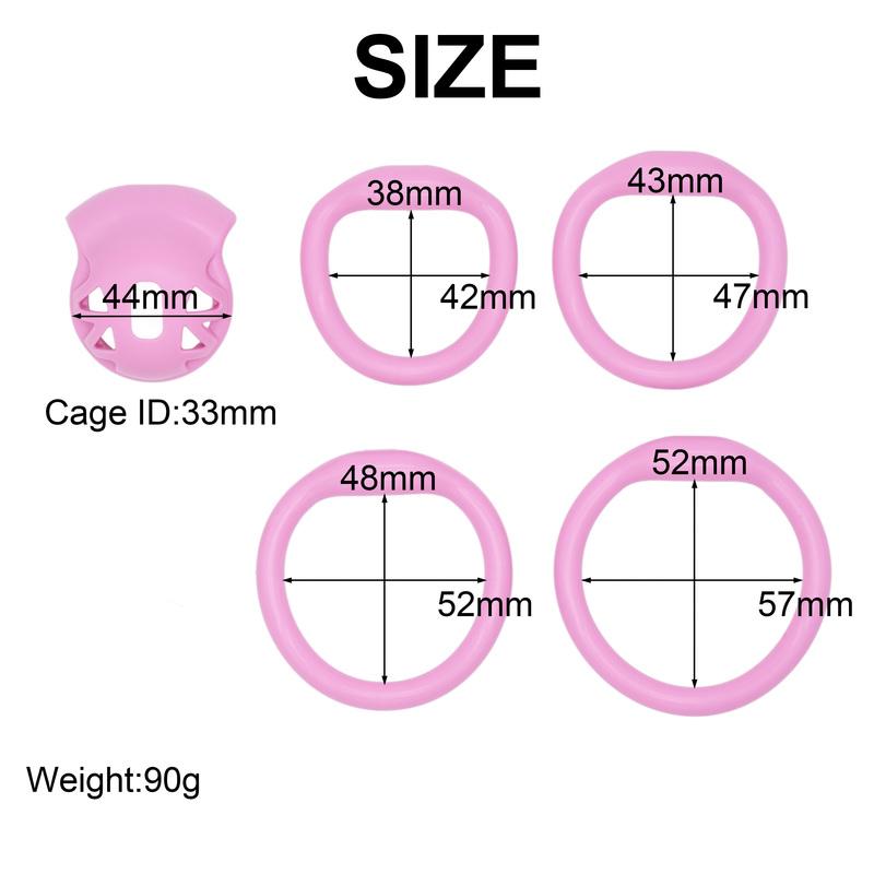 Pink Small ABS Plastic Hollow Male Chastity Cage Penis Lock with 4 Size Curved Ring Sex Toys