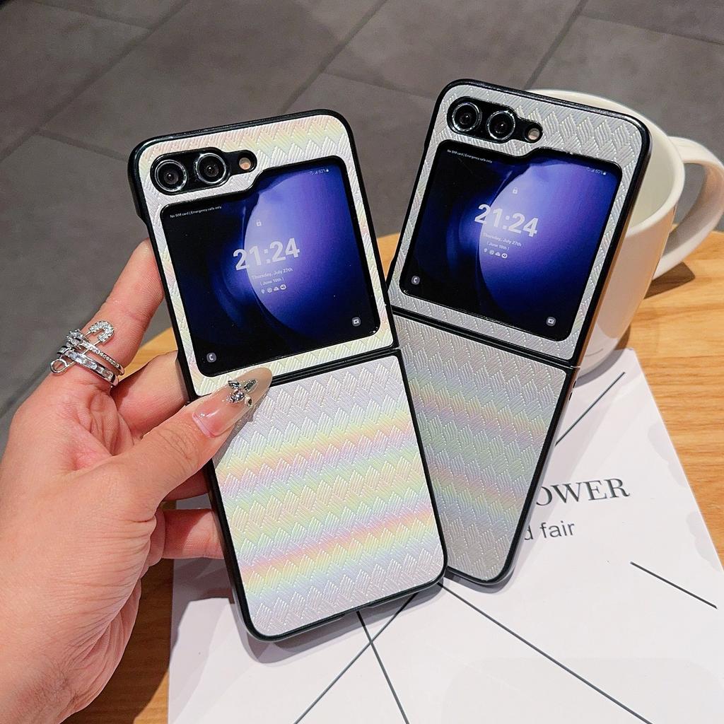 For Samsung Galaxy Z Flip7 FE 5G/Z Flip6 5G/Z Flip5 5G Case Two-Piece Design Leather+PC Laser Grid Phone Cover