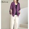 Korean Fashion Summer Women Oversized Cardigan Hooded Coffee Purple Cotton Linen Casual Loose Blouse Plus Size Vintage Ladies Thin Coat