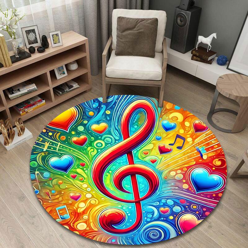 Retro Round Abstract Multicolor Floor Rug, Non-Slip Floor Mat for Office