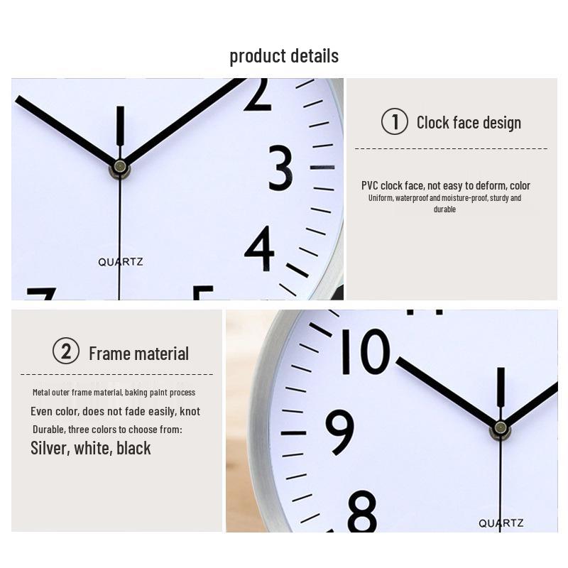 12" Minimalist Silent Metal Wall Clock - Round, Stylish, Simple Home Design, Customizable