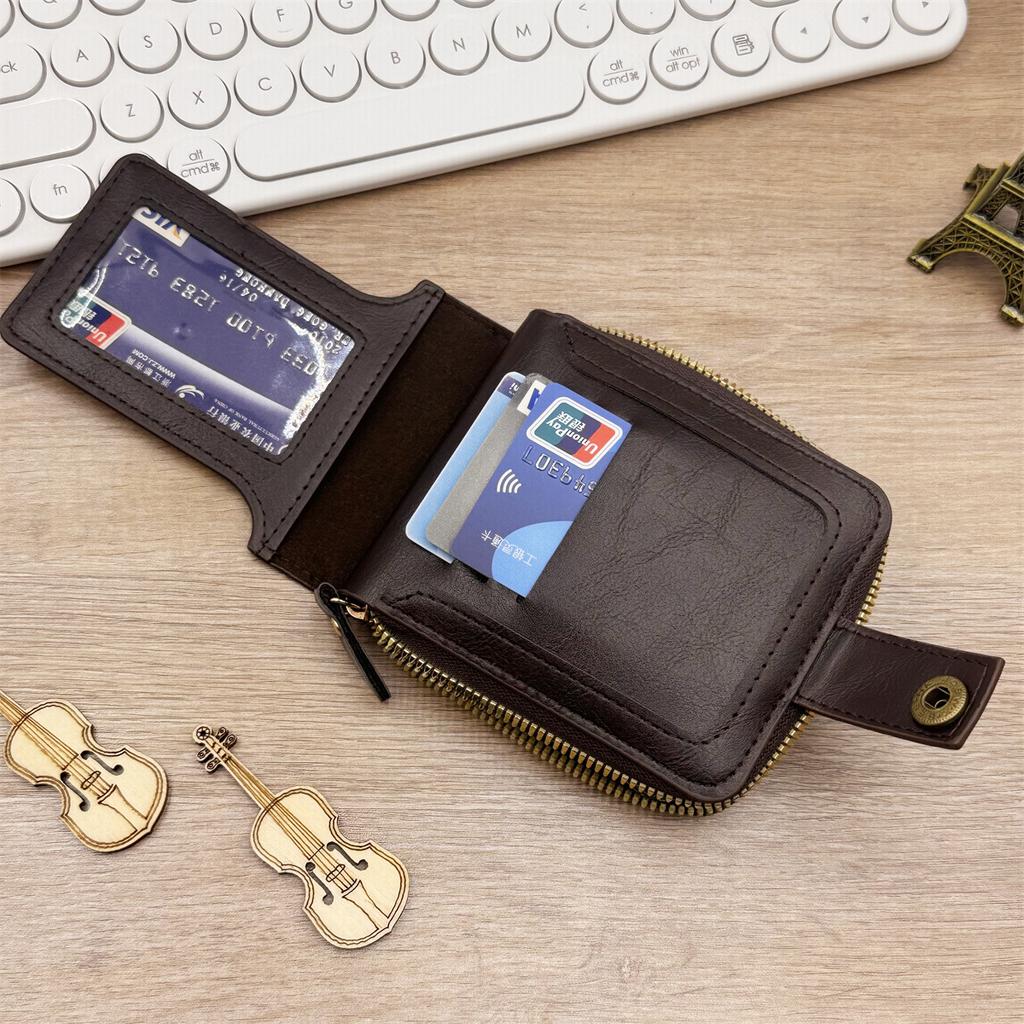 Vintage Men's Wallet PU Leather Short Purse Men Hasp Zipper Clutch Solid Color Wallets High Quality Durable Convenient Wallets
