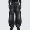 STREETRICH American Retro Washed Polished White Loose Fit Men's Jeans Casual Street Splicing Denim Pants