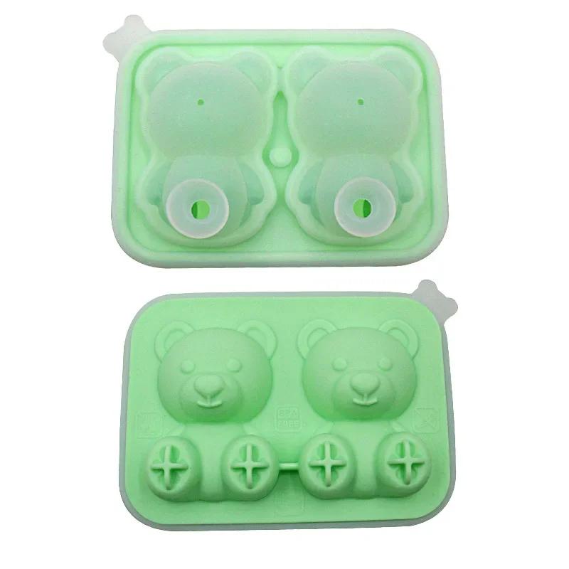 Food Grade Silicone Bear Ice Mold 4 Grid 3D Little Teddy Bear Shape Ice-Cube Silicone Mold Ice-Tray Whisky Silicone Ice-Box