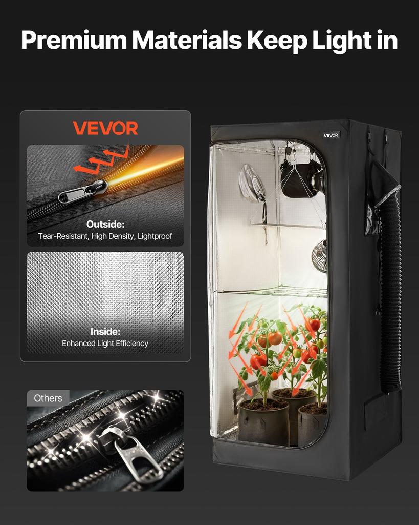 VEVOR Indoor Grow Tent Kit, 80 x 80 x 180 cm, Indoor Plant Tent with Full Spectrum LED Grow Light & Ventilation System