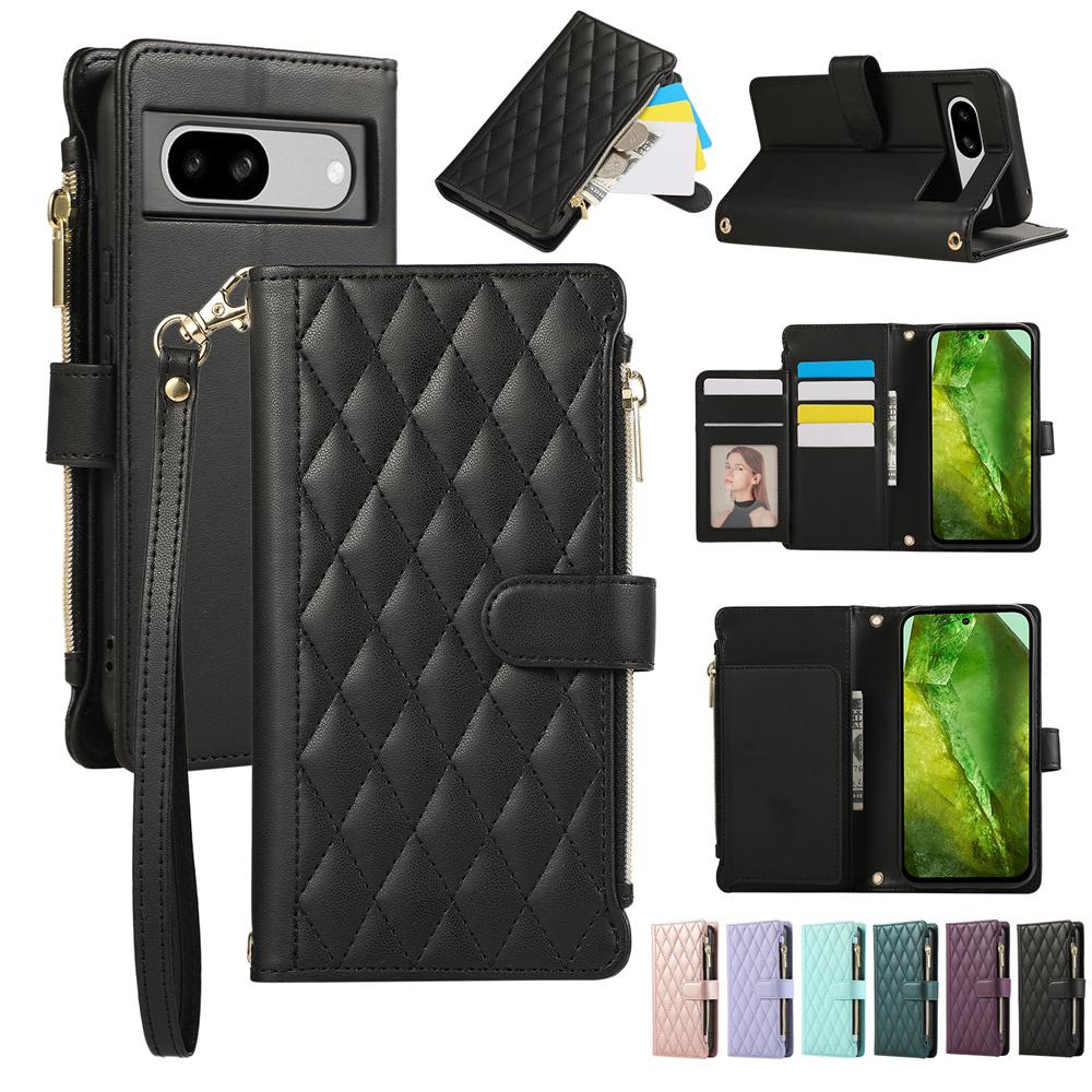 Crossbody Wrist Strap Zipper Leather Wallet Phone Case for Google Pixel 8 7 6 9 10 Pro XL 8A 7A 6A Magnetic Slot Card Bag Cover