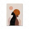 Abstract Boho Sun Bowls Black Cats Print Wall Art Nursery Decor Minimalist Neutral Cat Canvas Painting Modern Room Decor Poster