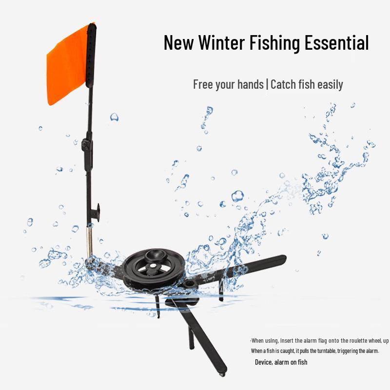 Black Folding Tripod for Winter Ice Fishing with Portable Storage and In-stock Ice Fishing Rod
