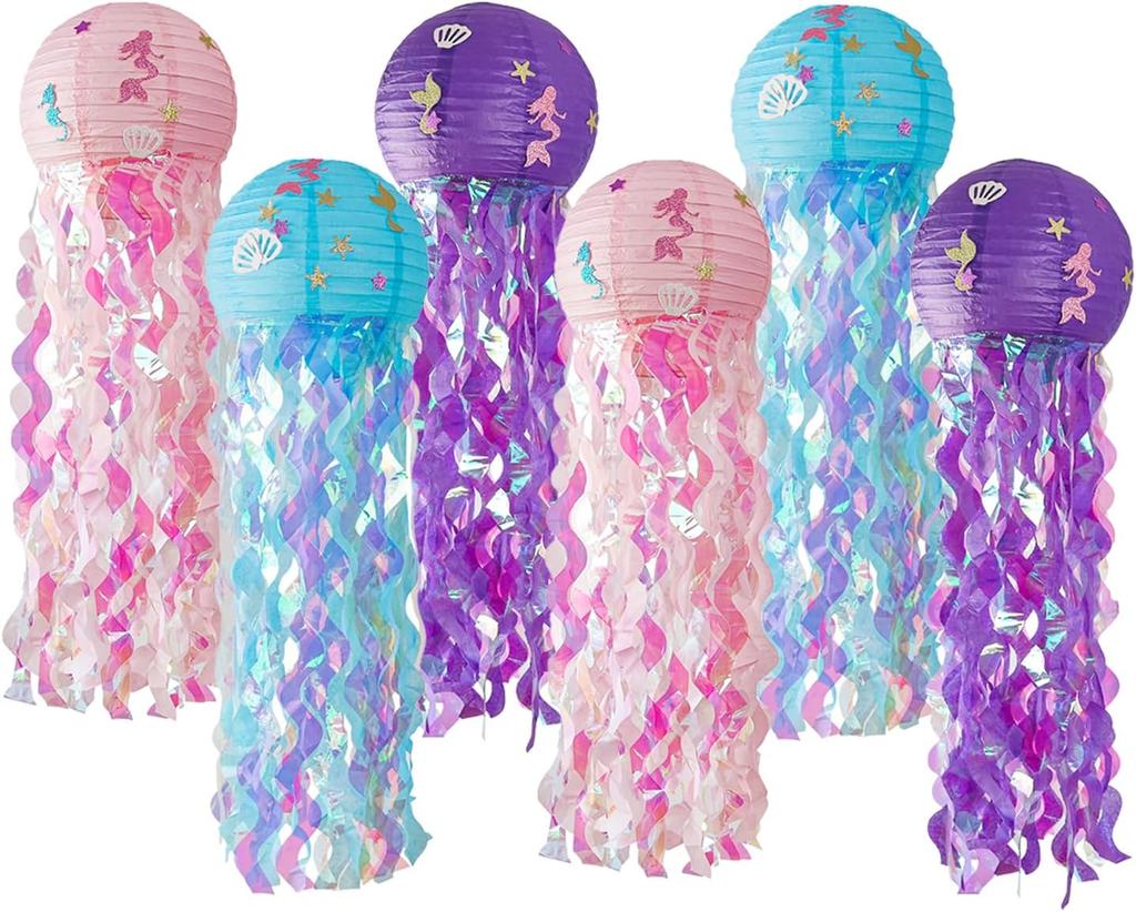 10"Blue Hanging Jellyfish Paper Lanterns - Under the Sea Party & Mermaid Birthday Decorations,Nautical Events, Ocean Theme Classroom,Beach Room Decor