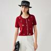 Zhaojun Women's Spring/Summer Embroidered Knit Short Sleeve Cardigan