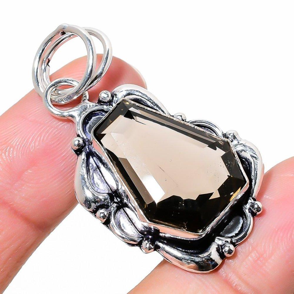 Smoky Topaz Gemstone Handmade 925 Sterling Silver Jewelry Pendant 1.97" m7z77