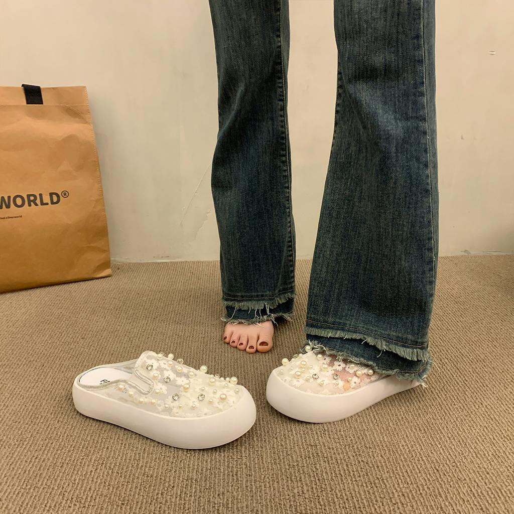 Fashion House Slippers Platform Glitter Slides String Bead Shoes Woman 2025 Fashion Cover Toe Pantofle Jelly Luxury Summer New Crystal