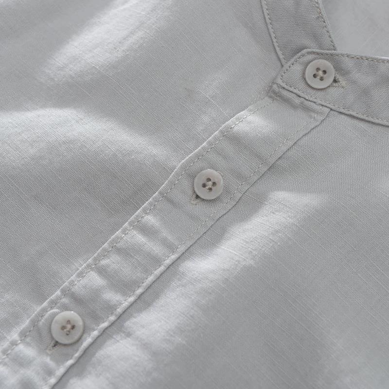 Men's Short-Sleeve Linen Shirt, Chinese Stand Collar, Casual Loose-Fit, Summer Trend
