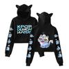 KPop Demon Hunters Derpy Tiger Cropped Hoodies Women Long Sleeve Hooded Pullover Crop Tops Casual Streetwear Clothes