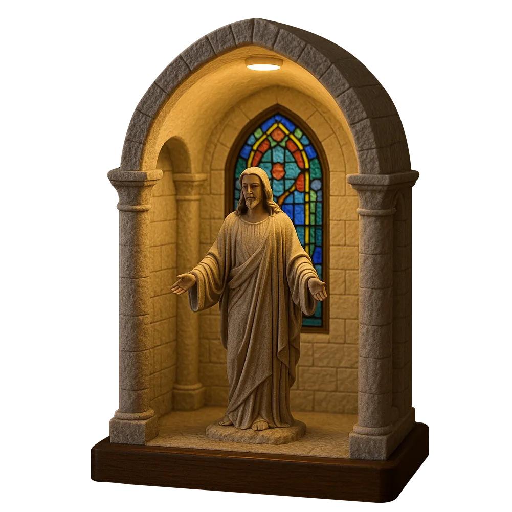 Panenka Panny Marie z pryskyřice LED světlo Marie Katolická Marie Pošta Socha Matky Marie Umělecká dekorace Marie