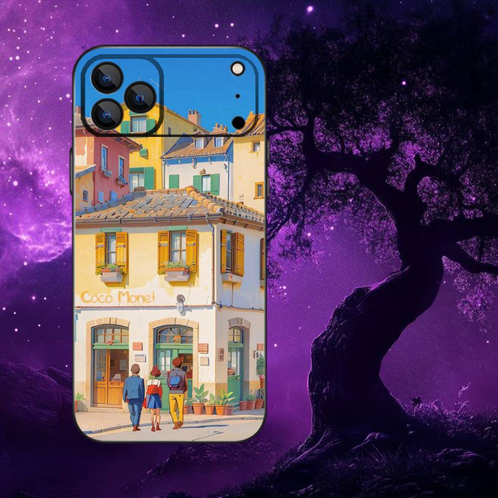

Stylized Houses Painting Phone Case For iPhone 17,16,15,14,13,12,11,Pro,Max,Plus,E,Air,Mini Protective Black Cover iPhone17pro