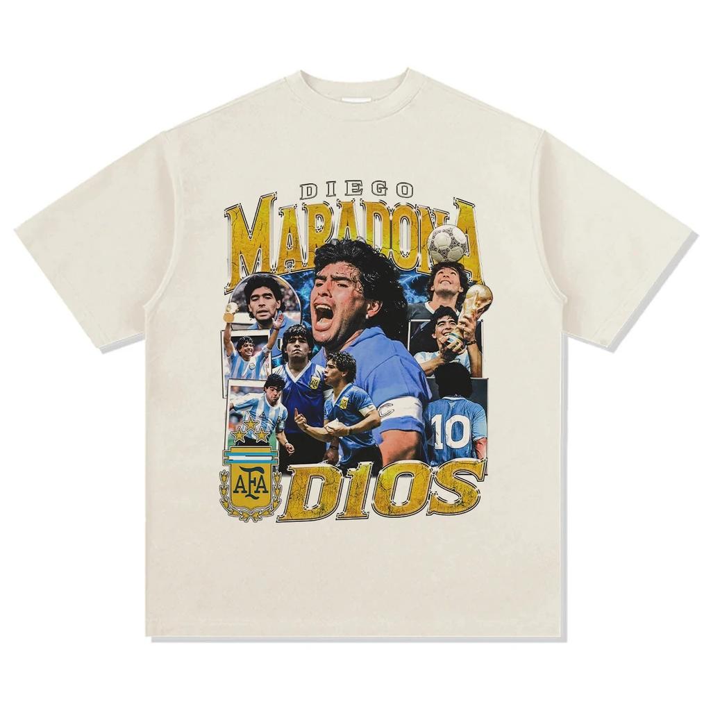 Diego Maradona Cotton Men's Football Tshirt Argentina Jersey 1986 Champion Commemorative Shirt Summer Unisex Short Sleeve Shirt