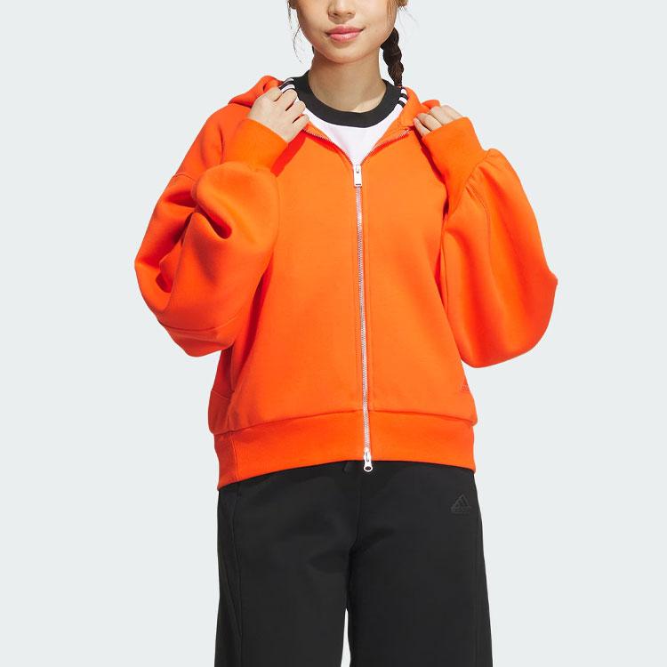 Adidas Spacer Full-Zip Hoodie Solid Color Sports Casual Loose Fit Jacket Women Hoodies Half-Impact-Orange JJ3800
